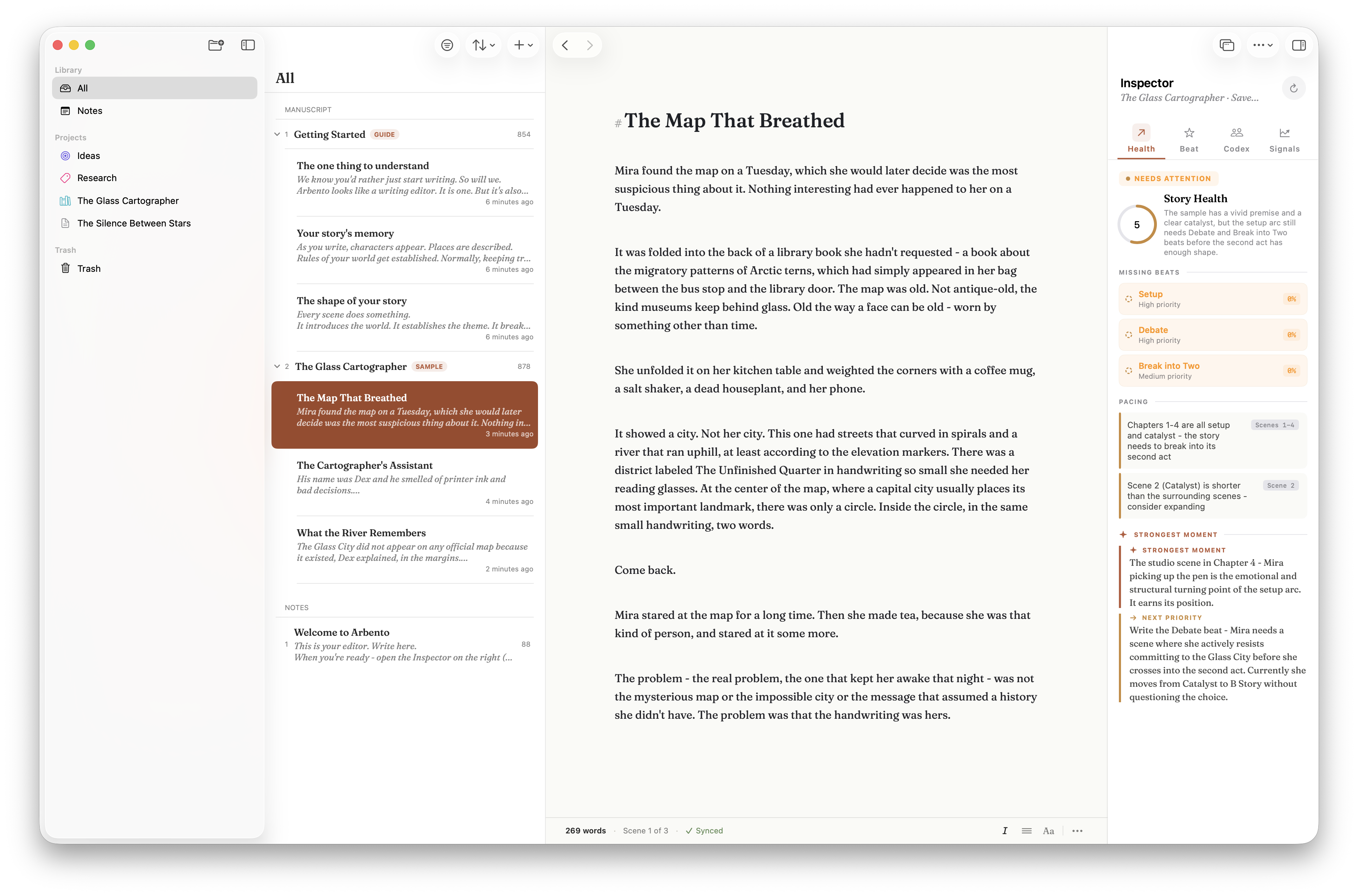 Arbento manuscript editor on Mac